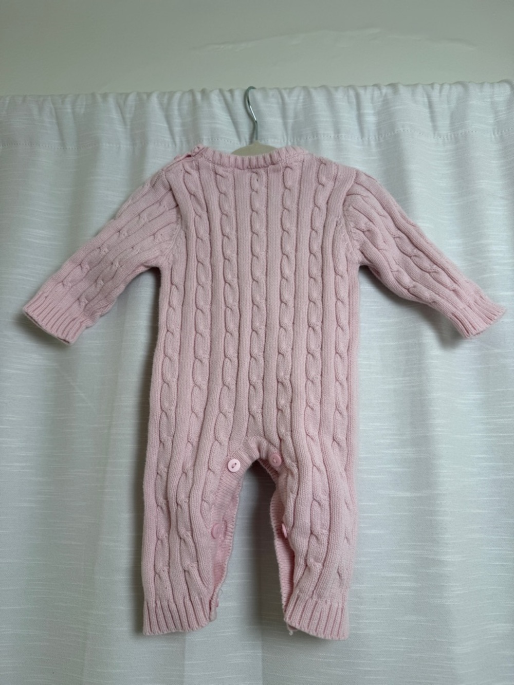 Elegant Baby Pink Cable Knit One Piece Romper Cozy Luxury | Size 12M - Picture 9 of 12